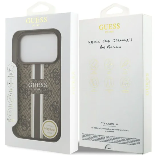 Калъф за iPhone 17 Pro - Guess - Hardcase 4G Printed Stripes MagSafe (GUHMP17LP4RPSW) - Кафяв