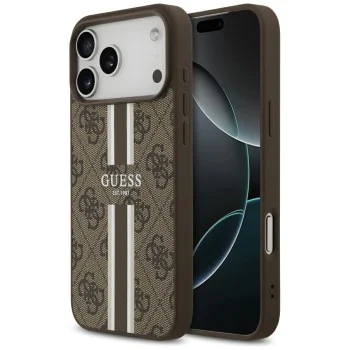 Калъф за iPhone 17 Pro Max – с MagSafe – Guess (GUHMP17XP4RPSW) Hardcase 4G Printed Stripes – Кафяв