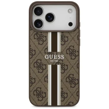 Калъф за iPhone 17 Pro Max – с MagSafe – Guess (GUHMP17XP4RPSW) Hardcase 4G Printed Stripes – Кафяв