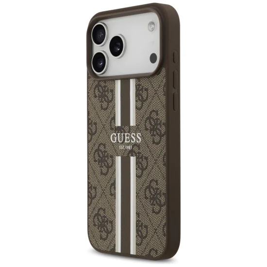 Калъф за iPhone 17 Pro Max – с MagSafe – Guess (GUHMP17XP4RPSW) Hardcase 4G Printed Stripes – Кафяв