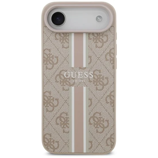 Калъф за iPhone 17 Air - Guess - Hardcase 4G Printed Stripes MagSafe (GUHMP17MP4RPSP) - Розов