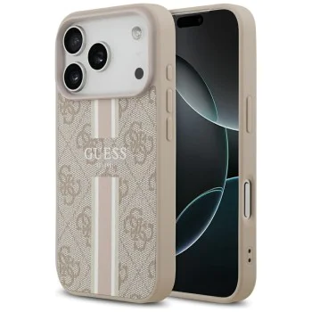 Калъф за iPhone 17 Pro – с MagSafe – Guess (GUHMP17LP4RPSP) Hardcase 4G Printed Stripes – Розов