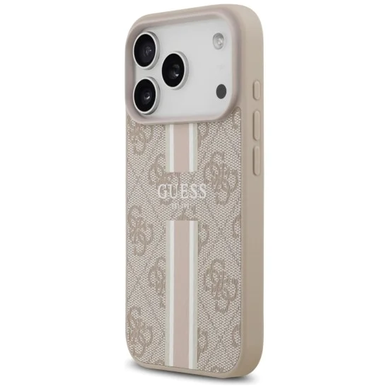 Калъф за iPhone 17 Pro – с MagSafe – Guess (GUHMP17LP4RPSP) Hardcase 4G Printed Stripes – Розов