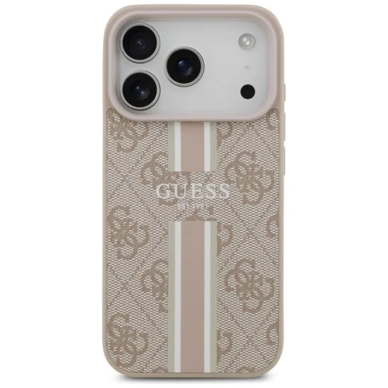 Калъф за iPhone 17 Pro – с MagSafe – Guess (GUHMP17LP4RPSP) Hardcase 4G Printed Stripes – Розов