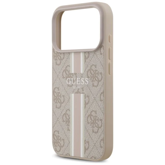 Калъф за iPhone 17 Pro – с MagSafe – Guess (GUHMP17LP4RPSP) Hardcase 4G Printed Stripes – Розов