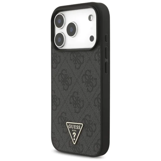 Калъф за iPhone 17 Pro - Guess - Hardcase 4G Triangle Logo MagSafe with Cord Strap (GUHMP17LP4TSDPPSK) - Черен