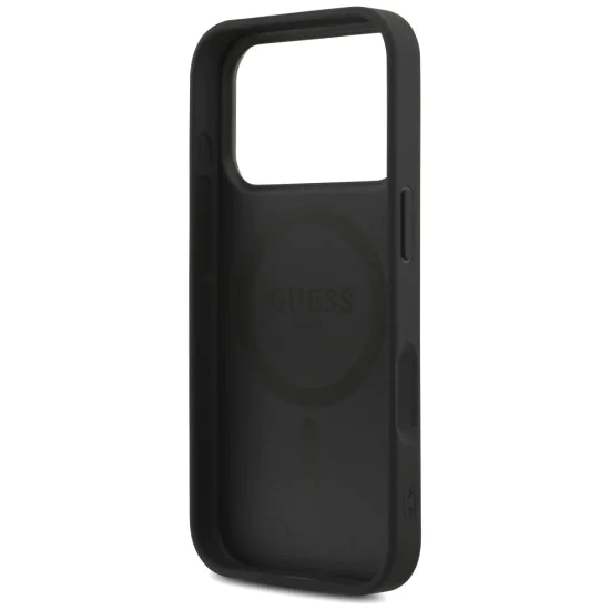 Калъф за iPhone 17 Pro - Guess - Hardcase 4G Triangle Logo MagSafe with Cord Strap (GUHMP17LP4TSDPPSK) - Черен