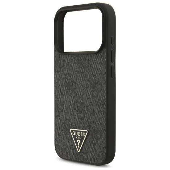 Калъф за iPhone 17 Pro - Guess - Hardcase 4G Triangle Logo MagSafe with Cord Strap (GUHMP17LP4TSDPPSK) - Черен
