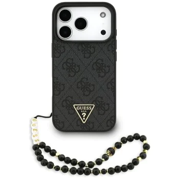 Калъф за iPhone 17 Pro Max - Guess - Hardcase 4G Triangle Logo MagSafe with Cord Strap (GUHMP17XP4TSDPPSK) - Черен