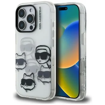 Калъф за iPhone 16 Pro Max - Karl Lagerfeld - IML Luxury Multi Head Pattern (KLHCP16XHMCHKCT) - Прозрачен