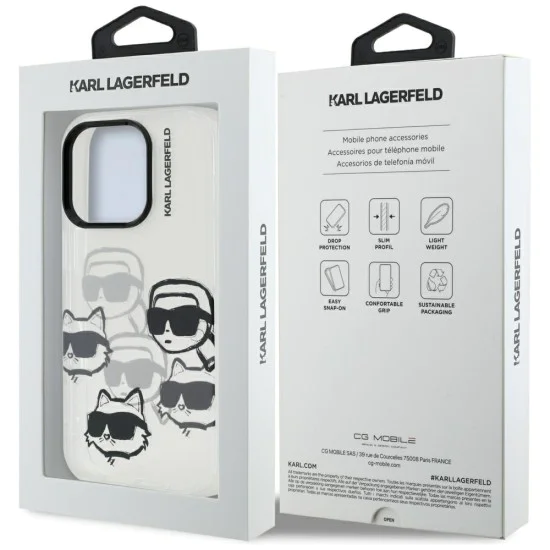 Калъф за iPhone 16 Pro Max - Karl Lagerfeld - IML Luxury Multi Head Pattern (KLHCP16XHMCHKCT) - Прозрачен