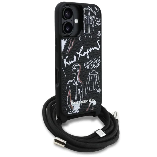 Калъф за iPhone 16 - Karl Lagerfeld - Saffiano MagSafe Crossbody (KLHCP16SPGGRMPCK) - Черен