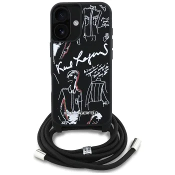 Калъф за iPhone 16 - Karl Lagerfeld - Saffiano MagSafe Crossbody (KLHCP16SPGGRMPCK) - Черен