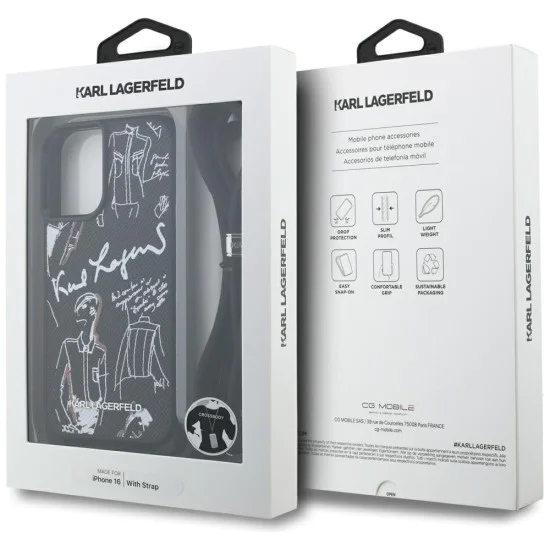 Калъф за iPhone 16 - Karl Lagerfeld - Saffiano MagSafe Crossbody (KLHCP16SPGGRMPCK) - Черен