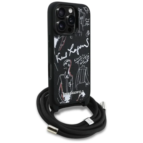 Калъф за iPhone 16 Pro - Karl Lagerfeld - Saffiano MagSafe Crossbody (KLHCP16LPGGRMPCK) - Черен