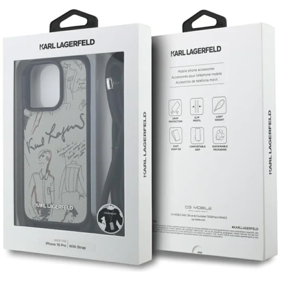 Калъф за iPhone 16 Pro - Karl Lagerfeld - Saffiano MagSafe Crossbody (KLHCP16LPGGRMPCG) - Сив