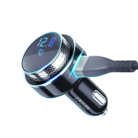 FM трансмитер за кола 3mk Hyper - с функция за зареждане, MP3 Player, LED, 2x USB, Card Slot, 30W, QC, 2A - Черен/Сребрист