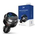 FM трансмитер за кола 3mk Hyper - с функция за зареждане, MP3 Player, LED, 2x USB, Card Slot, 30W, QC, 2A - Черен/Сребрист