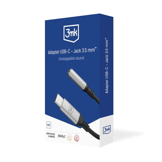 3mk - Адаптер за аудио кабел - USB-C към 3.5 мм жак, DAC чип, алуминий - сив