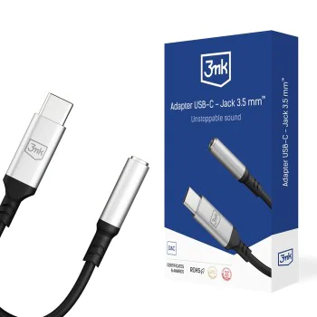 3mk - Адаптер за аудио кабел - USB-C към 3.5 мм жак, DAC чип, алуминий - сив