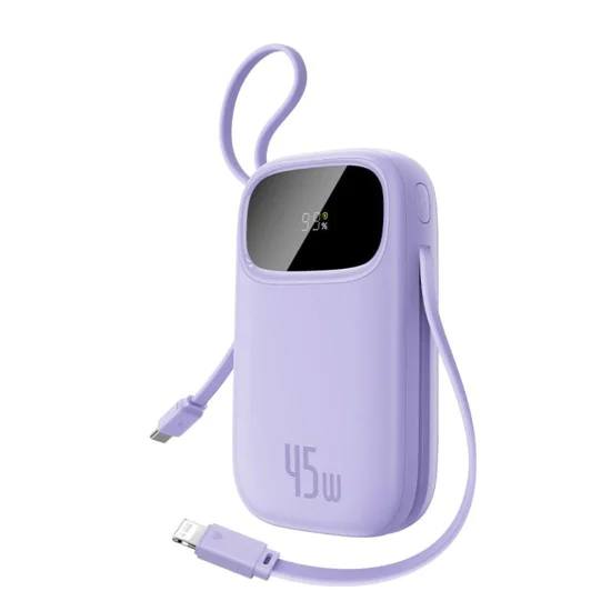 Външна батерия EnerFill FC31 Qpow 3 (E0028D02) - Baseus - USB-C/Lightning кабели, 20000mAh, 45W - Мъгляво лилаво
