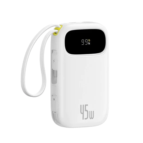 Външна батерия EnerFill FC31 Qpow 3 (E0028D01) - Baseus - USB-C/Lightning кабели, 20000mAh, 45W - Лунно бяло