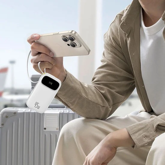 Външна батерия EnerFill FC31 Qpow 3 (E0028D00) - Baseus - USB-C/Lightning кабели, 20000mAh, 45W - Космическо черно