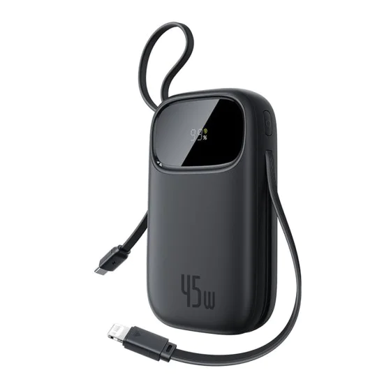 Външна батерия EnerFill FC31 Qpow 3 (E0028D00) - Baseus - USB-C/Lightning кабели, 20000mAh, 45W - Космическо черно