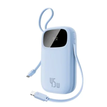 Външна батерия EnerFill FC31 Qpow 3 (E0028C03) - Baseus - USB-C/Lightning кабели, 10000mAh, 45W - Галактическо синьо