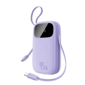 Външна батерия EnerFill FC31 Qpow 3 (E0028C02) - Baseus - USB-C/Lightning кабели, 10000mAh, 45W - Мъгляво лилаво