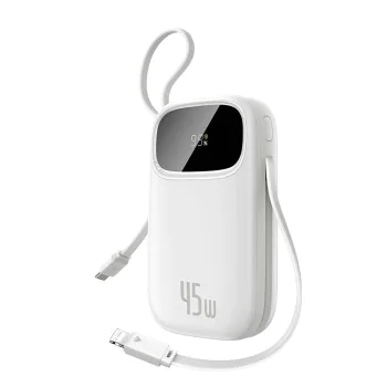 Външна батерия EnerFill FC31 Qpow 3 (E0028C01) - Baseus - USB-C/Lightning кабели, 10000mAh, 45W - Лунно бяло