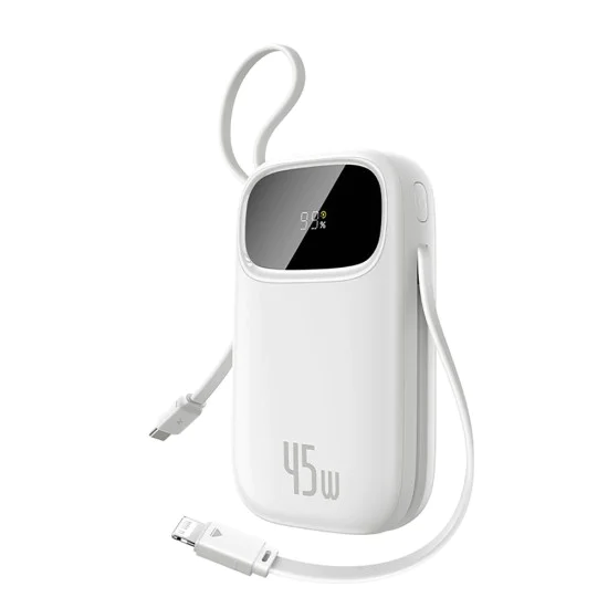 Външна батерия EnerFill FC31 Qpow 3 (E0028C01) - Baseus - USB-C/Lightning кабели, 10000mAh, 45W - Лунно бяло