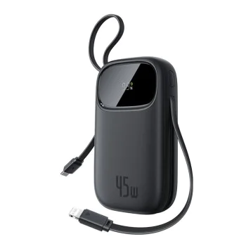 Външна батерия EnerFill FC31 Qpow 3 (E0028C00) - Baseus - USB-C/Lightning кабели, 10000mAh, 45W - Космическо черно
