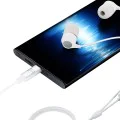 3mk - Кабелни слушалки - USB-C, дизайн за уши, вграден микрофон, дистанционно управление, висококачествен звук, 1.2 м - бели
