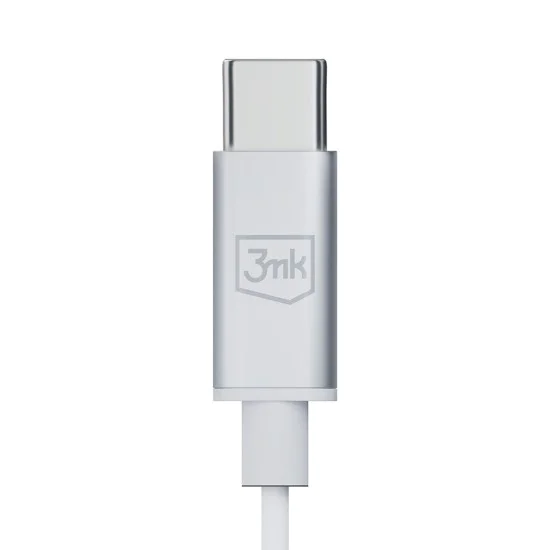 3mk - Кабелни слушалки - USB-C, дизайн за уши, вграден микрофон, дистанционно управление, висококачествен звук, 1.2 м - бели