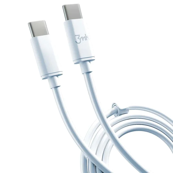 3mk - Кабел за данни Hyper - USB-C към USB-C, 100W, 5A, 2m - Бял