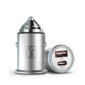 3mk - Зарядно за кола Hyper - USB-A, Type-C, 30W, Издръжлив алуминий - Сребристо