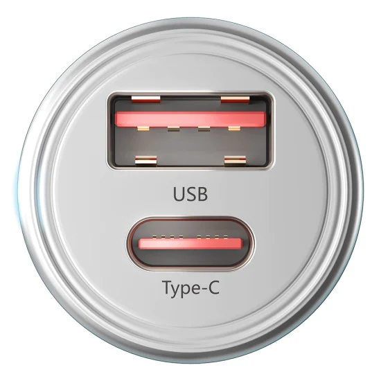 3mk - Зарядно за кола Hyper - USB-A, Type-C, 30W, Издръжлив алуминий - Сребристо
