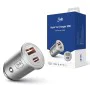 3mk - Зарядно за кола Hyper - USB-A, Type-C, 30W, Издръжлив алуминий - Сребристо