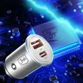 3mk - Зарядно за кола Hyper - USB-A, Type-C, 30W, Издръжлив алуминий - Сребристо