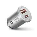 3mk - Зарядно за кола Hyper - USB-A, Type-C, 30W, Издръжлив алуминий - Сребристо