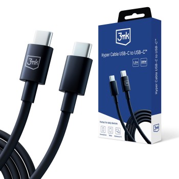 3mk - Кабел за данни Hyper - UBS-C към USB-C, 100W, 5A, 1.2 м - Черен