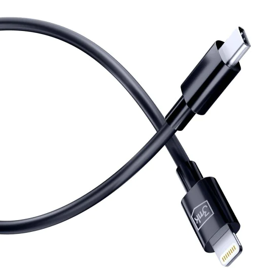 3mk - Кабел за данни Hyper - USB-C към Lightning, 20W, 5A, 1.2 м - Черен