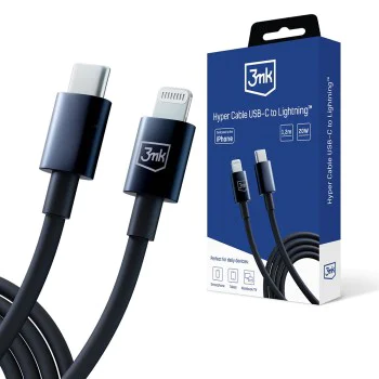 3mk - Кабел за данни Hyper - USB-C към Lightning, 20W, 5A, 1.2 м - Черен