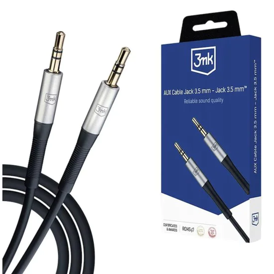 3mk - Аудио кабел - 2x mini Jack 3.5 мм, алуминий + силикон, 1 м - черен