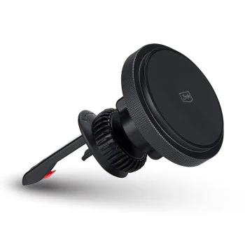 3mk - Автомобилна стойка с безжично зареждане MagCharger - за вентилационен отвор, MagSafe и Qi технология, бързо зареждане, 15W - Черна