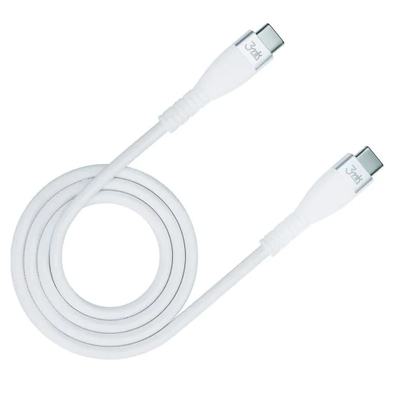 3mk - Кабел за данни Hyper Silicone - USB-C към USB-C, 60W, 3A, 1m - Бял