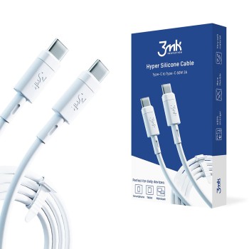 3mk - Кабел за данни Hyper Silicone - USB-C към USB-C, 60W, 3A, 1m - Бял