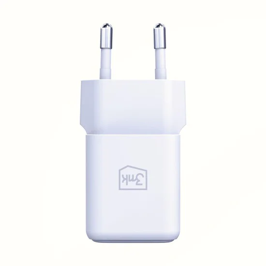3mk - Зарядно за стена Hyper - USB-A, USB-C, GaN технология, QC4 + PD, 20W - Бяло