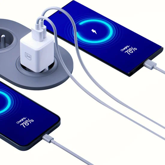 3mk - Зарядно за стена Hyper - USB-A, USB-C, GaN технология, QC4 + PD, 20W - Бяло